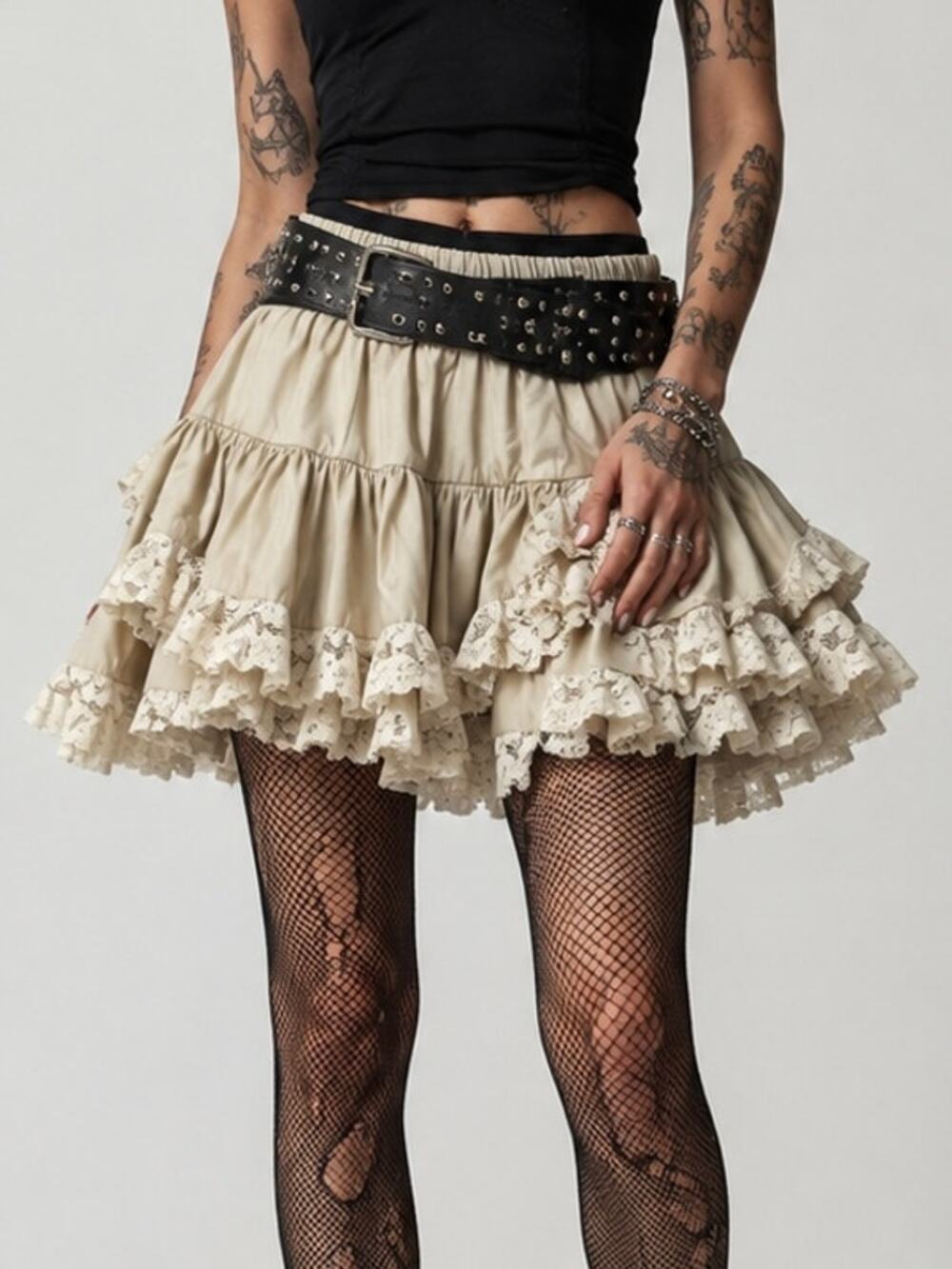 Burlesk Ruffle Lace Mini Skirt Tiered Cottagecore Coquette Whimsy Goth Petticoat